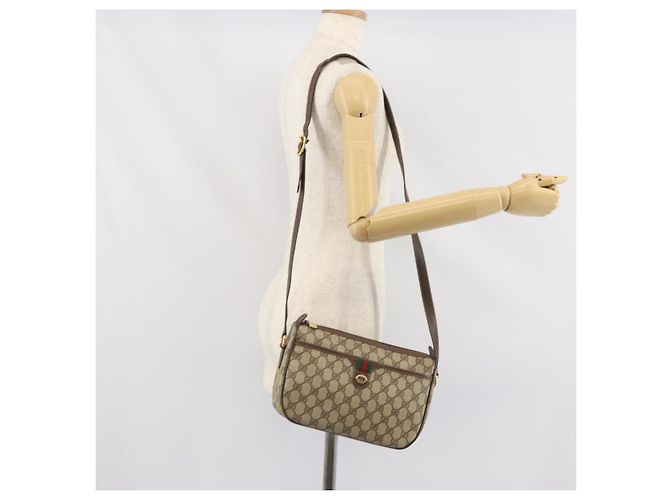 Borsa Sherry Line GG Supreme Web di GUCCI in PVC Beige e Oro 89 02 077 Auth 170107 D'oro - vista 24