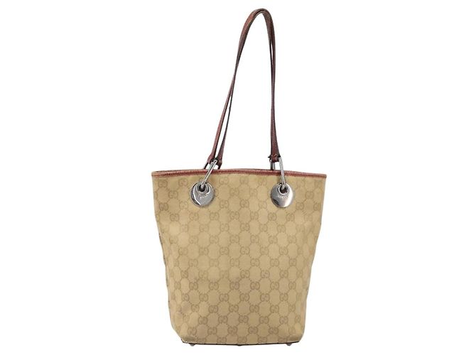 GUCCI GG Canvas Tote Bag Beige Silber 120840 Auth ep13283 - Ansicht 13