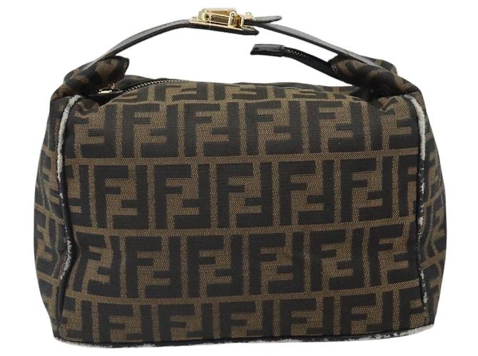 FENDI Borsa Vanity in Tela Zucca Nera Marrone Auth 168084 Nero - vista 13