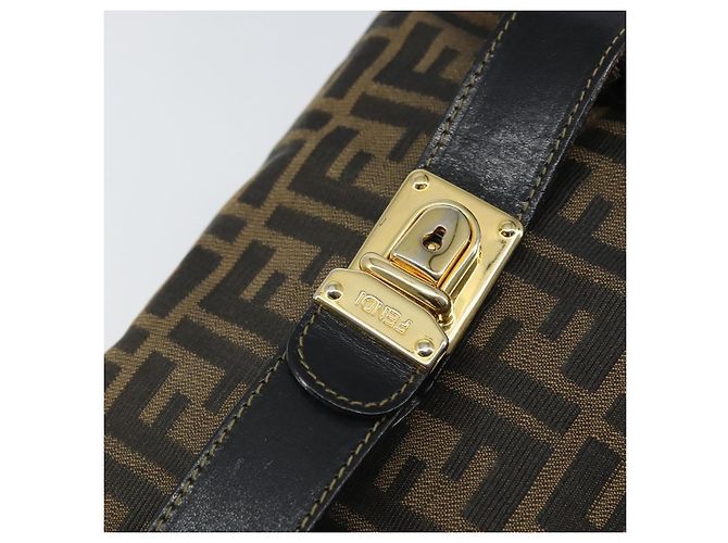 FENDI Borsa Vanity in Tela Zucca Nera Marrone Auth 168084 Nero - vista 17