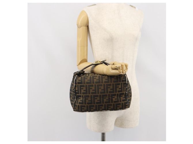 FENDI Borsa Vanity in Tela Zucca Nera Marrone Auth 168084 Nero - vista 23