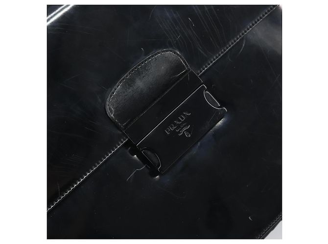 PRADA Borsa a Mano Pelle Lucida Nera Auth 170277 Nero - vista 10
