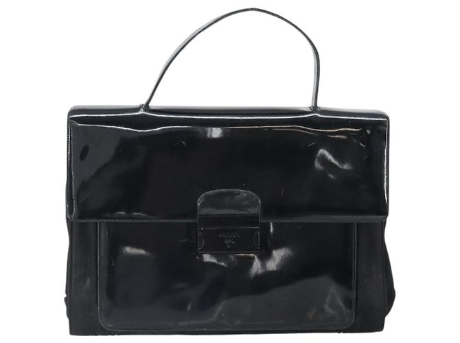 PRADA Borsa a Mano Pelle Lucida Nera Auth 170277 Nero - vista 13