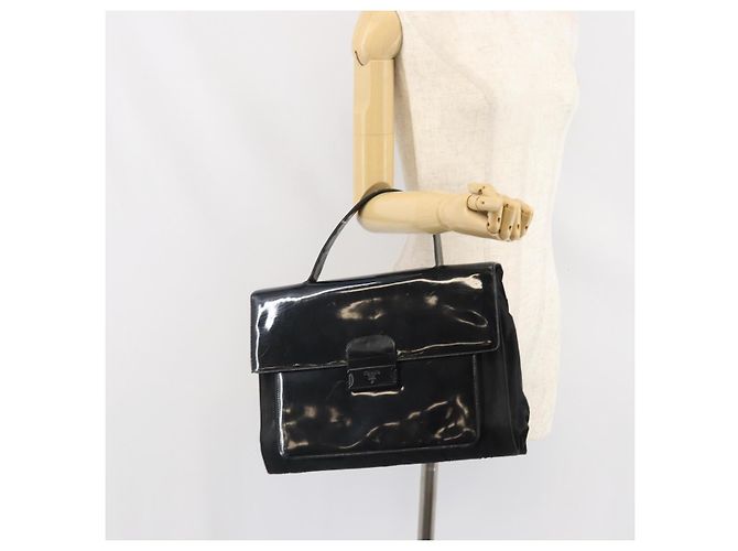 PRADA Borsa a Mano Pelle Lucida Nera Auth 170277 Nero - vista 27