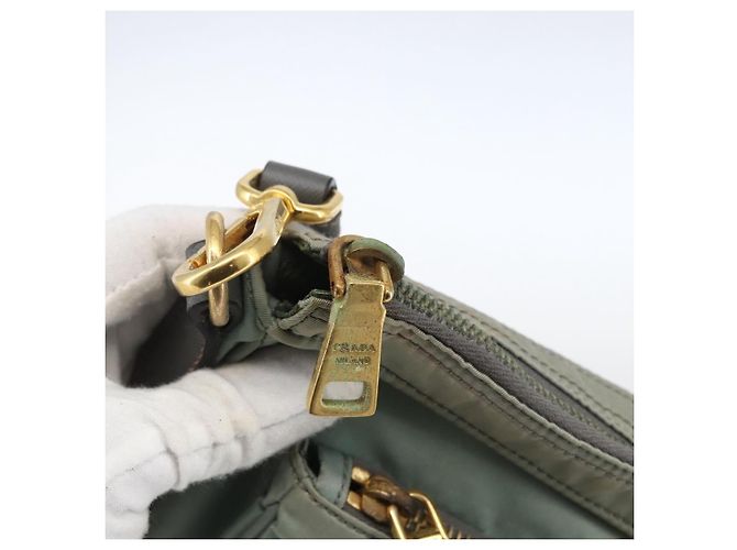 Borsa a Spalla PRADA Nylon Verde Oro Auth 170487 D'oro - vista 10