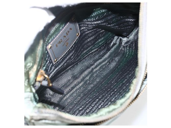 Borsa a Spalla PRADA Nylon Verde Oro Auth 170487 D'oro - vista 11