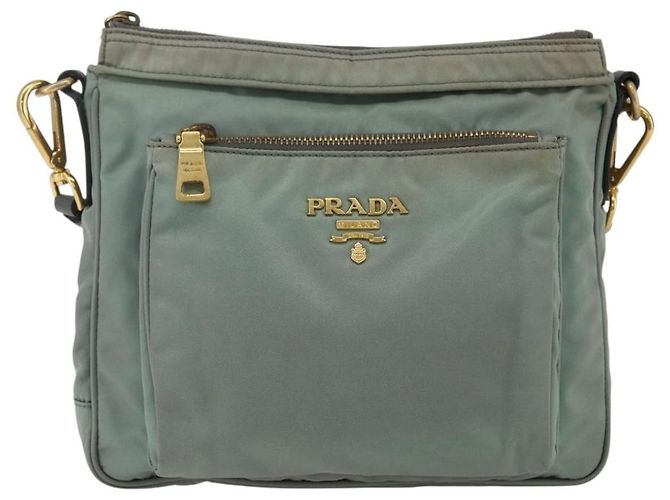 Borsa a Spalla PRADA Nylon Verde Oro Auth 170487 D'oro - vista 13