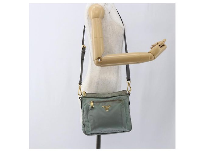 Borsa a Spalla PRADA Nylon Verde Oro Auth 170487 D'oro - vista 24
