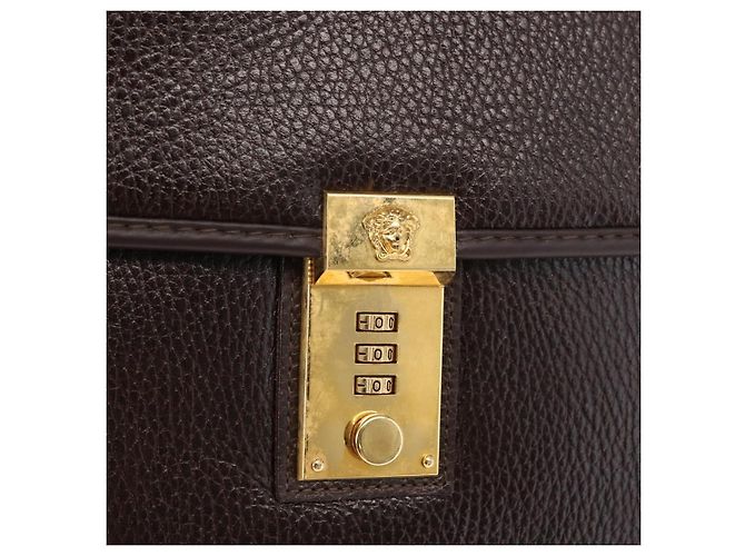 Borsa da lavoro in pelle marrone e oro Gianni Versace Auth bs33178 D'oro - vista 17