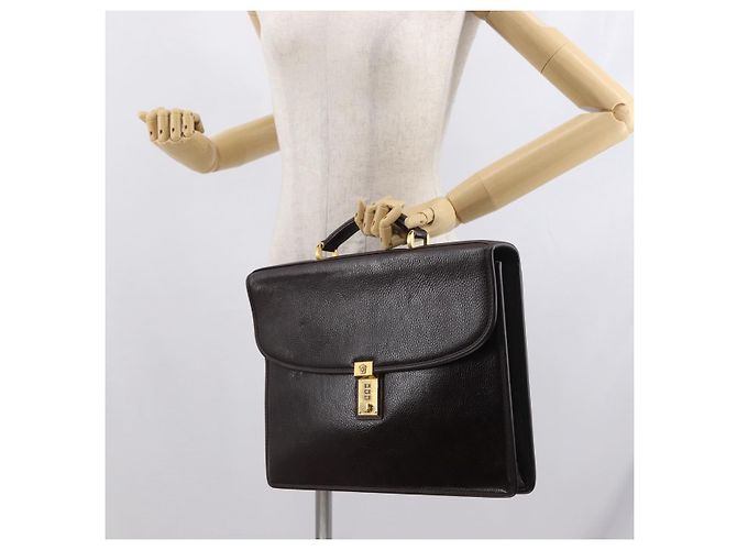 Borsa da lavoro in pelle marrone e oro Gianni Versace Auth bs33178 D'oro - vista 24