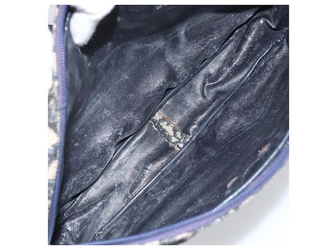 Borsa a Spalla in Tela Trotter Christian Dior Blu Navy Oro Auth 170261 D'oro - vista 12