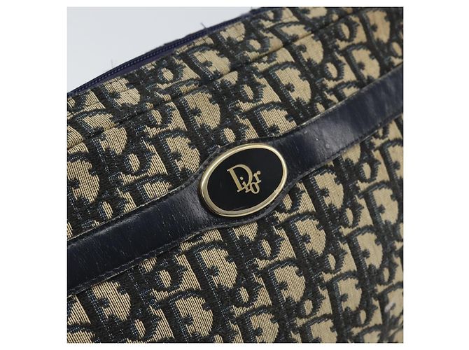 Borsa a Spalla in Tela Trotter Christian Dior Blu Navy Oro Auth 170261 D'oro - vista 17