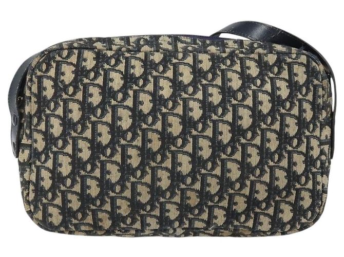 Borsa a Spalla in Tela Trotter Christian Dior Blu Navy Oro Auth 170261 D'oro - vista 2