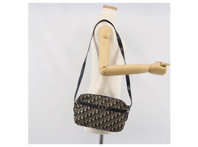 Borsa a Spalla in Tela Trotter Christian Dior Blu Navy Oro Auth 170261 D'oro - vista 20