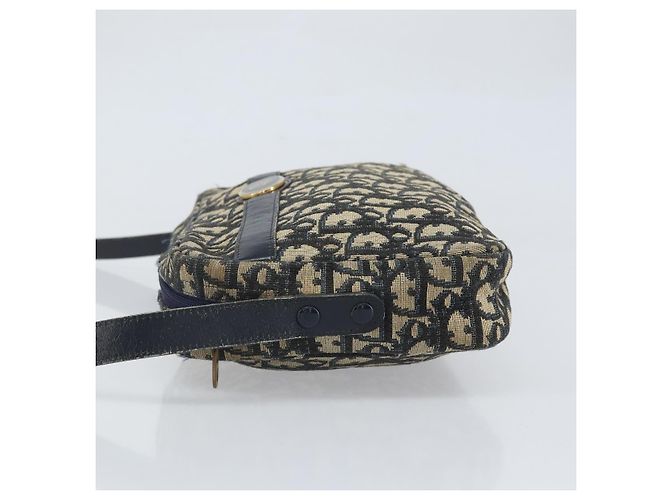 Borsa a Spalla in Tela Trotter Christian Dior Blu Navy Oro Auth 170261 D'oro - vista 4