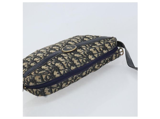 Borsa a Spalla in Tela Trotter Christian Dior Blu Navy Oro Auth 170261 D'oro - vista 6