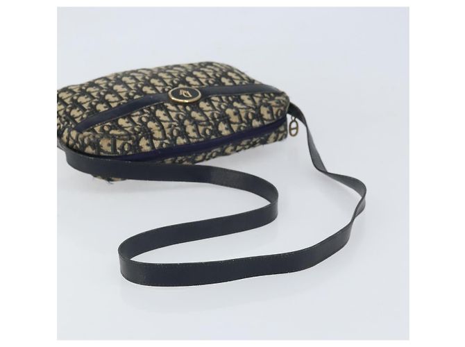 Borsa a Spalla in Tela Trotter Christian Dior Blu Navy Oro Auth 170261 D'oro - vista 7