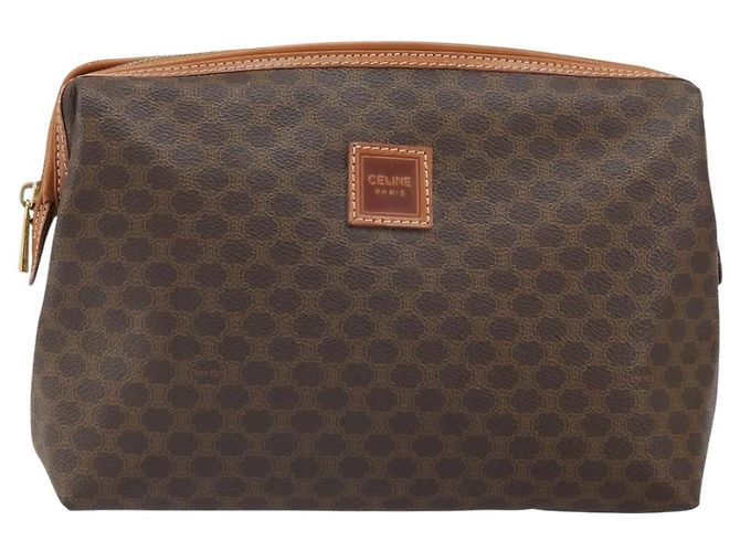 Céline Borsa Clutch in Tela Macadam CELINE PVC Marrone Oro Auth 170470 D'oro - vista 13