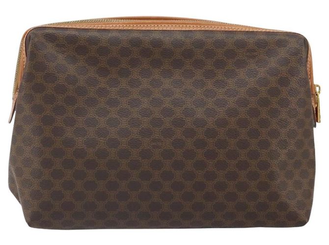Céline Borsa Clutch in Tela Macadam CELINE PVC Marrone Oro Auth 170470 D'oro - vista 2