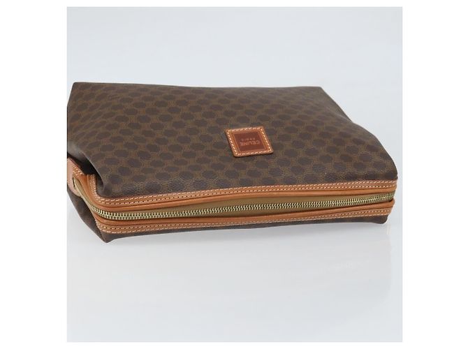 Céline Borsa Clutch in Tela Macadam CELINE PVC Marrone Oro Auth 170470 D'oro - vista 5