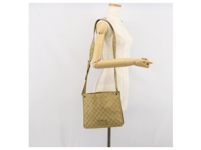Borsa a Spalla GG Canvas Gucci Beige Oro 91762 Auth 167912 D'oro - vista 23