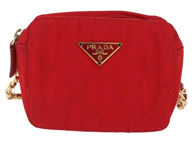 PRADA Pochette a Spalla Nylon Rossa Oro Auth 169188 Rosso D'oro - vista 13