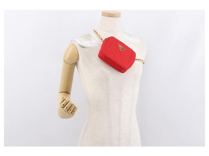 PRADA Pochette a Spalla Nylon Rossa Oro Auth 169188 Rosso D'oro - vista 21