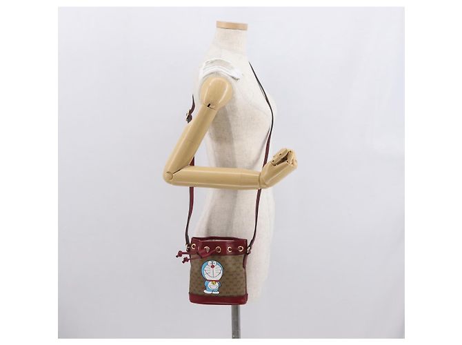 GUCCI GUCCI �~ Borsa Micro GG Supreme Doraemon PVC Beige Oro 647801 Auth 149859SM D'oro - vista 22