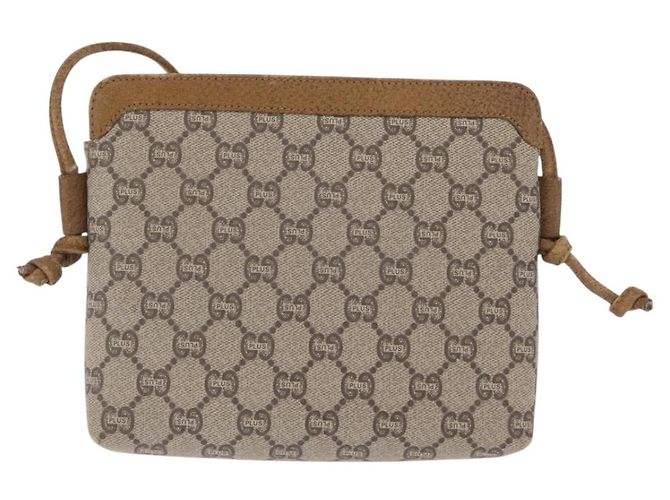 Borsa a Spalla GUCCI GG Plus Supreme PVC Beige Oro Auth ka2102 D'oro - vista 2