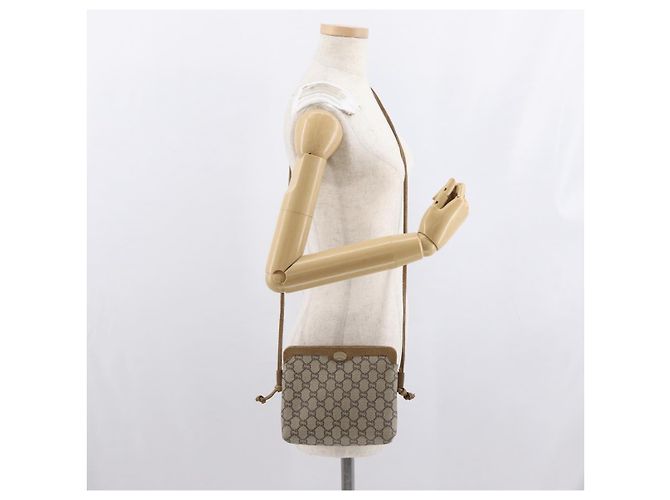 Borsa a Spalla GUCCI GG Plus Supreme PVC Beige Oro Auth ka2102 D'oro - vista 23