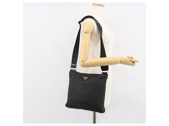 PRADA Schultertasche Nylon Schwarz Silber Authentisch 166754 - Ansicht 27