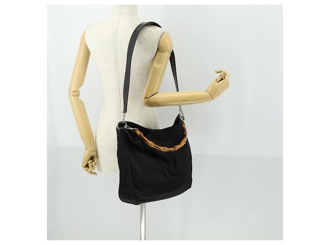 Borsa a mano in nylon Gucci Bamboo 2 in 1 marrone argento 001 1781 1577 Auth 169380 - vista 23