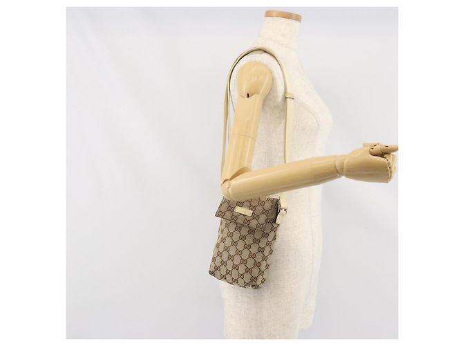 Borsa a Spalla GG Canvas Gucci Beige Argento 145865 Auth 171368 - vista 22