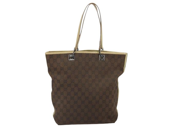 Borsa Tote GG Canvas Gucci Marrone Scuro Argento 31243 Auth ep13258 - vista 2