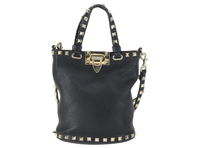 Borsa a mano in pelle Valentino 2 in 1 Nero Oro Auth BA10121 D'oro - vista 13