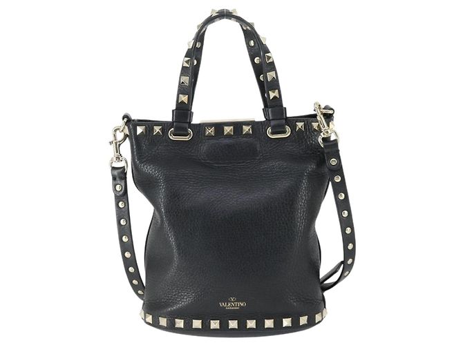 Borsa a mano in pelle Valentino 2 in 1 Nero Oro Auth BA10121 D'oro - vista 2