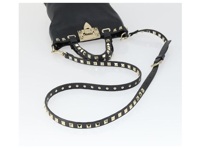 Borsa a mano in pelle Valentino 2 in 1 Nero Oro Auth BA10121 D'oro - vista 7