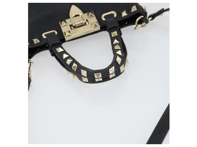 Borsa a mano in pelle Valentino 2 in 1 Nero Oro Auth BA10121 D'oro - vista 8