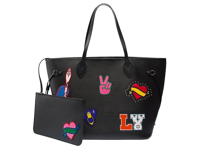 Borsa LOUIS VUITTON Neverfull in Pelle Nera - 103299 Nero - vista 3