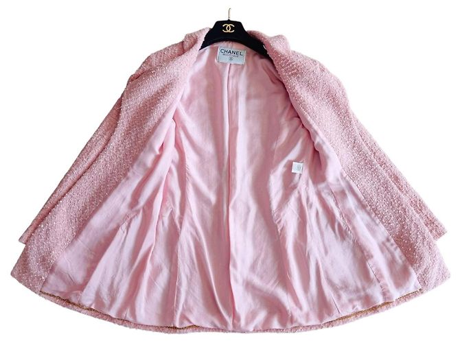 Giacca Chanel in Tweed Rosa e Bianca Bianco - vista 4