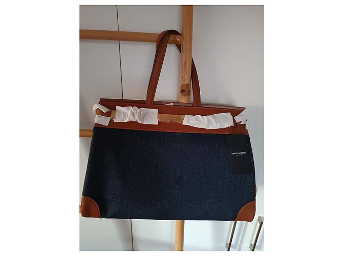 Borsa tote Saint Laurent Manhattan Marrone e Blu Scuro in Pelle - vista 2