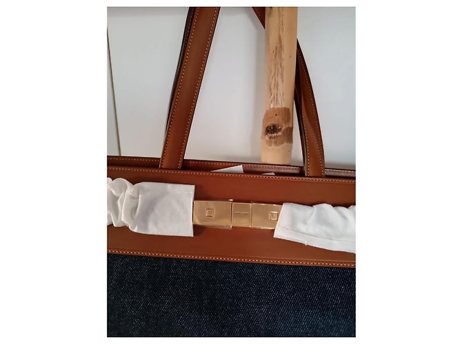 Borsa tote Saint Laurent Manhattan Marrone e Blu Scuro in Pelle - vista 5