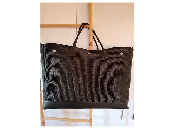 Cabas Rive Gauche Saint Laurent Borsa Rive Gauche Xxxl Paglia Nera Nero - vista 2