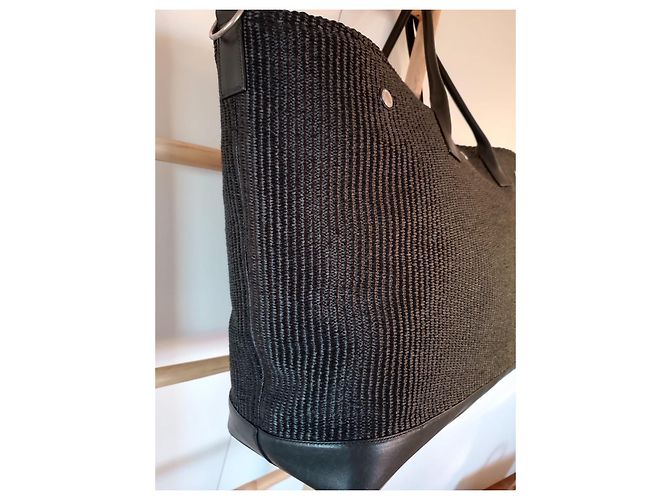 Cabas Rive Gauche Saint Laurent Borsa Rive Gauche Xxxl Paglia Nera Nero - vista 3