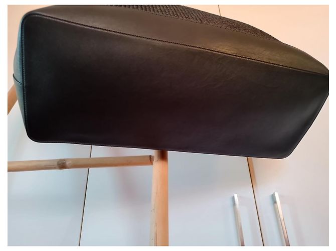 Cabas Rive Gauche Saint Laurent Borsa Rive Gauche Xxxl Paglia Nera Nero - vista 7