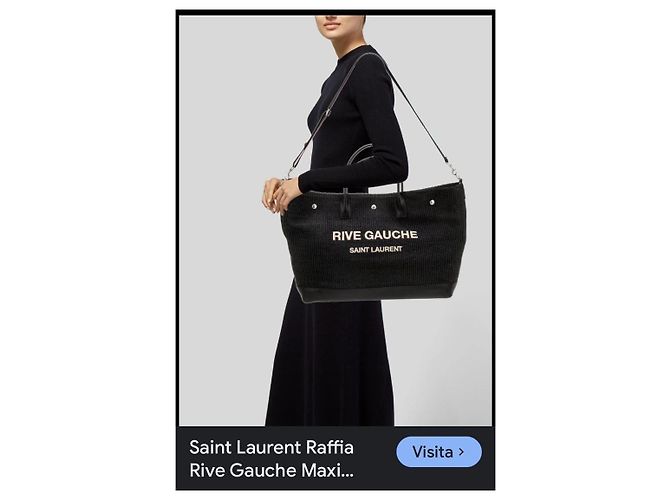 Cabas Rive Gauche Saint Laurent Borsa Rive Gauche Xxxl Paglia Nera Nero - vista 8