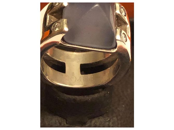 Anillo Hermès de plata con piedra de luna y diamante - vista 10