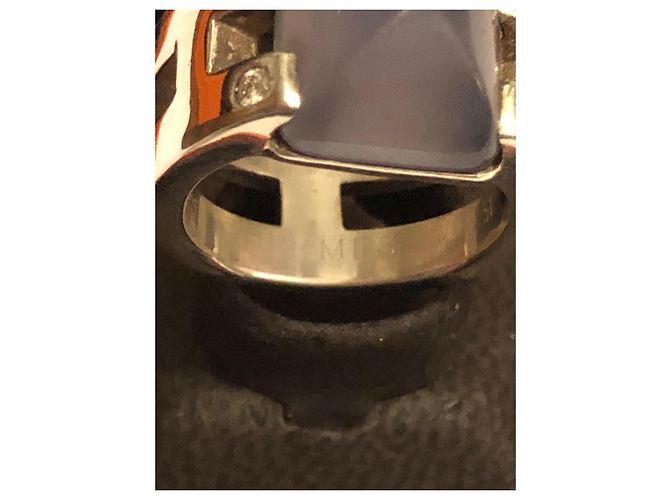 Anillo Hermès de plata con piedra de luna y diamante - vista 11