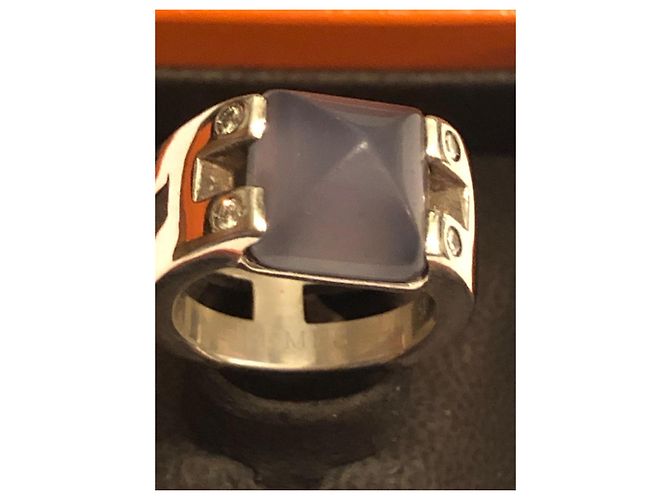 Anillo Hermès de plata con piedra de luna y diamante - vista 12