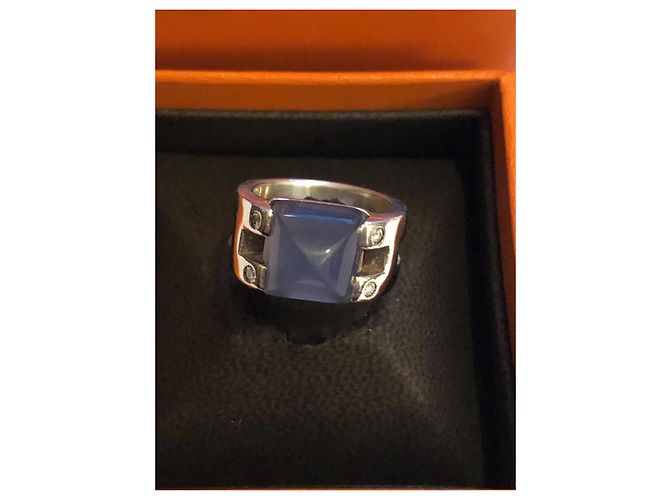 Anillo Hermès de plata con piedra de luna y diamante - vista 13